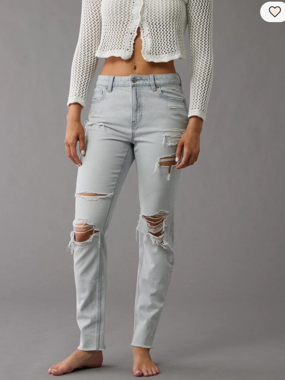 American Eagle Outfitters Light Wash Strigid Ripped Mom Jeans
